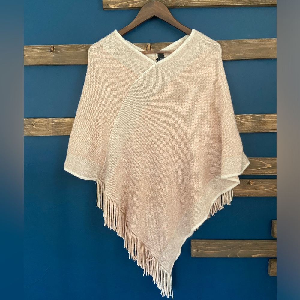 Knit Poncho with Fringe Detail